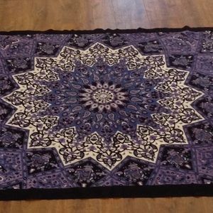 Tapestry,  53 by 73 inches.  Black, purple, blue